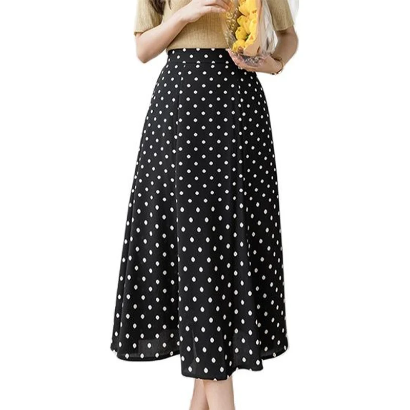 

Модная плиссированная юбка с эластичной резинкой на талии для женщин; Новинка 2022 года; Весенняя юбка трапециевидной формы в горошек с принт...