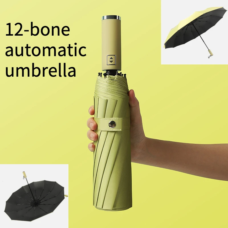 

12 Bone Reinforced Fully Automatic Folding Umbrella Large Windproof Strong Shade Sunny and Rainy Umbrellas for Women Men Parasol