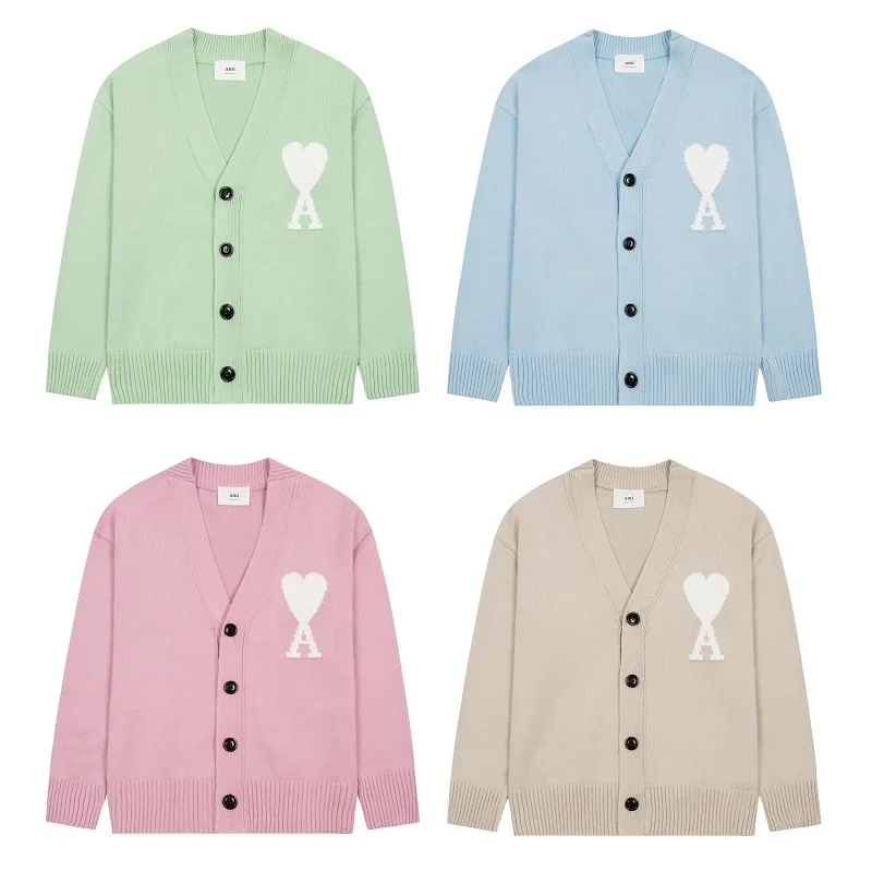 

2022 Autumn Winter Single Breasted V Neck Women Cardigan Warm Knitted Sweater A heart Embroidery Fashion Knit Coat Lady Loose