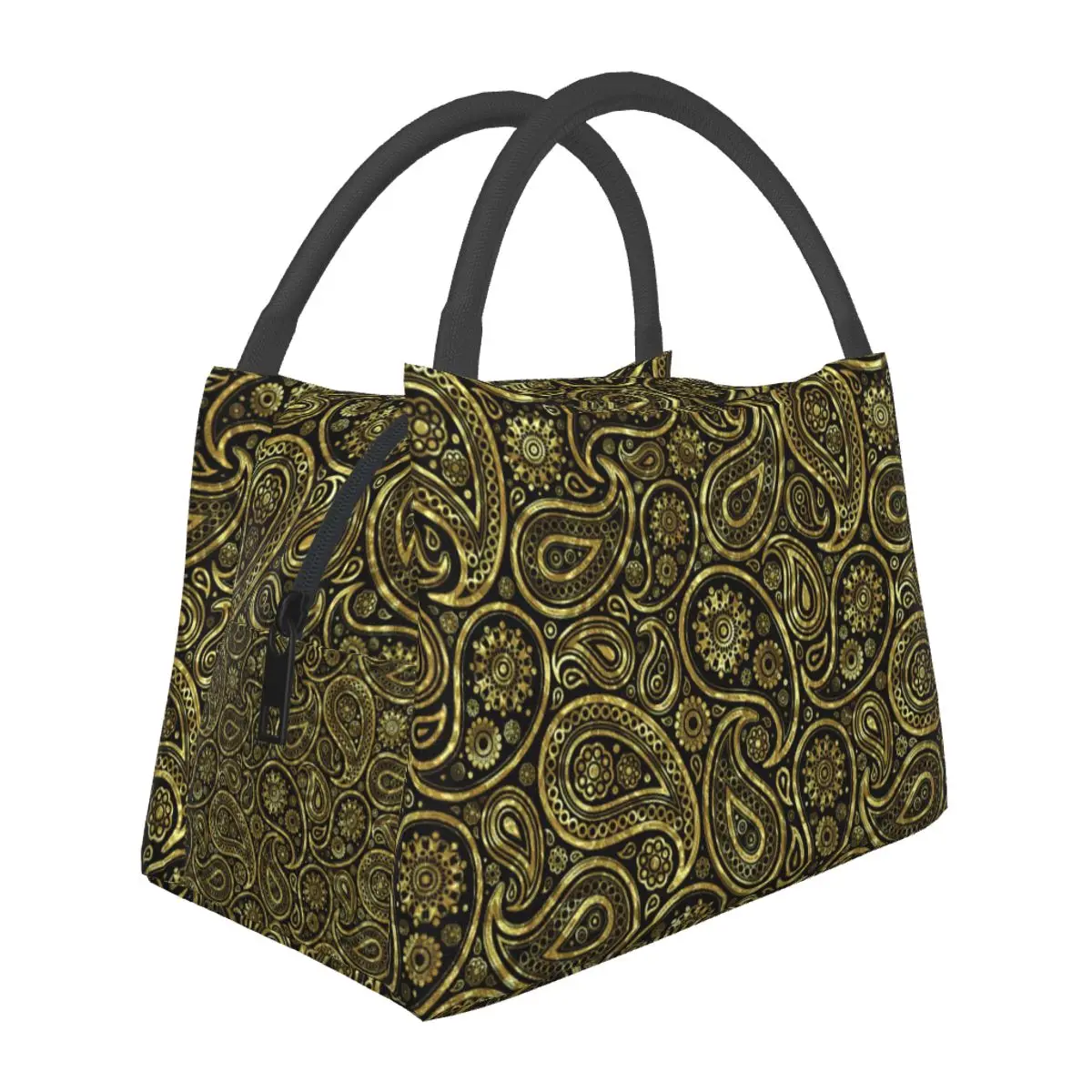 

Gold Paisley Print Lunch Bag Vintage Floral Aesthetic Lunch Box Picnic Convenient Cooler Bag Oxford Designer Tote Food Bags