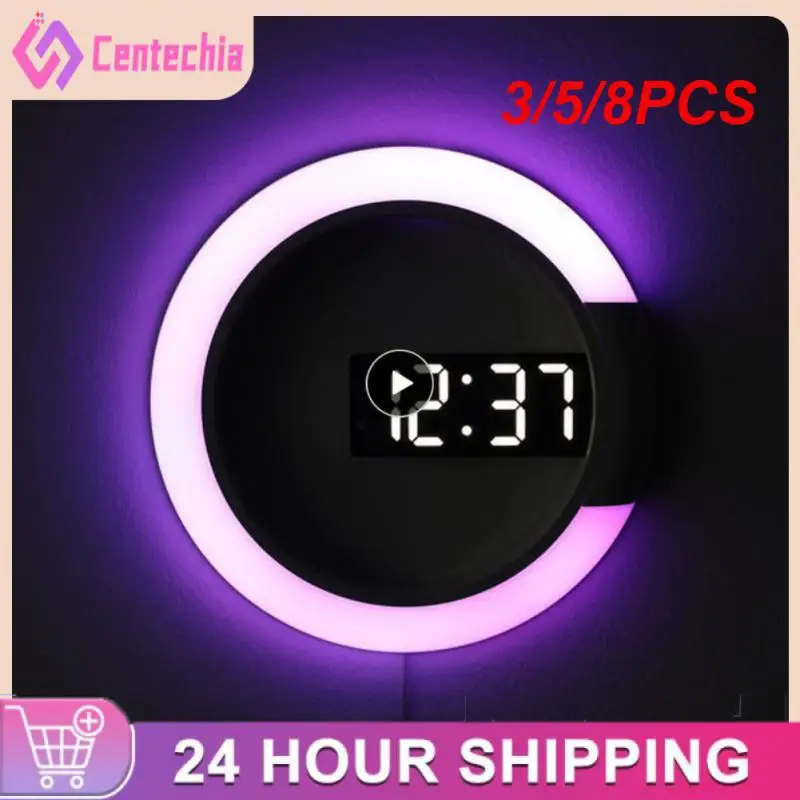 

3/5/8PCS Dc Power Cord Digital Wall Clock White Products Digital Mirror Wall Clock Temperature Switch Large Screen Wall Clock