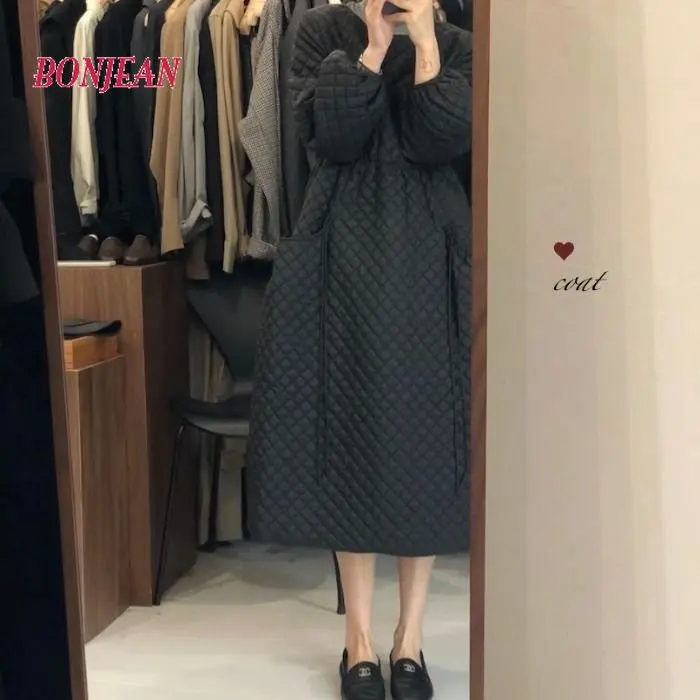 2022 Front and Back Wear Winter New Korean Version Medium Length Thickened Casual Cotton Coat Cotton Dress Dress Women's Coat