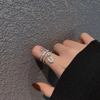 new precious hip hop paperclip full diamond zircon ring women girl za 2022 adjustable luxury bagues wholesale anel fine gift
