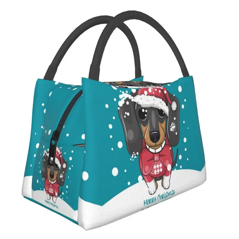 

Merry Christmas Dachshund Dog Thermal Insulated Lunch Bags Dackel Lovers Lunch Tote for Work Travel Multifunction Meal Food Box