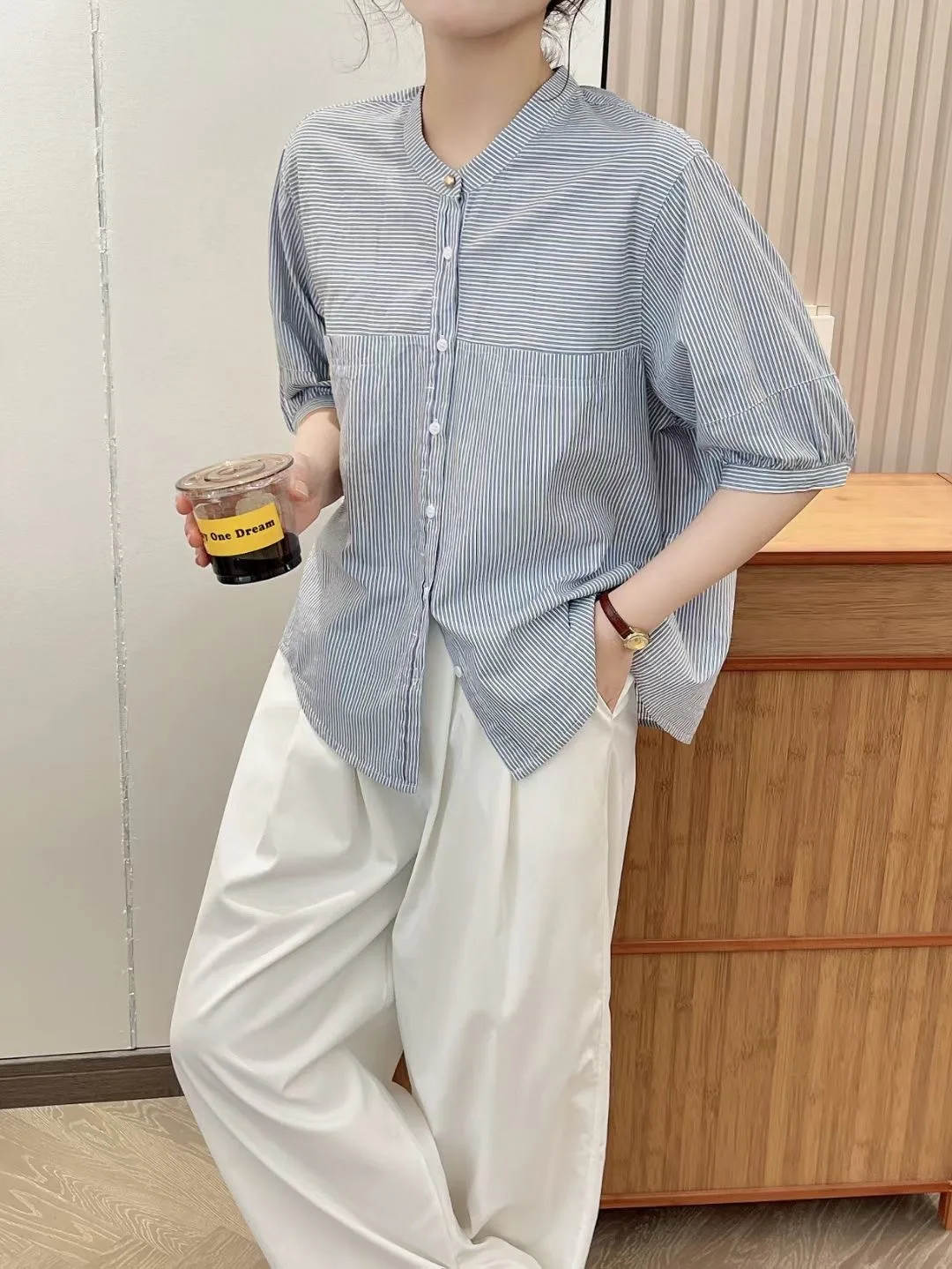 Модная свободная полосатая блузка женская одежда Новинка лета 2024 универсальные