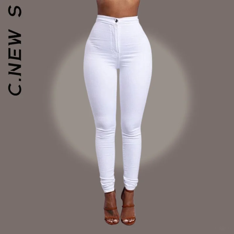

C.New S Skinny Jeans Woman White Black High Waist Render Jeans Vintage Sexy Long Pants Femme Casual Pencil Pants Denim Jeans
