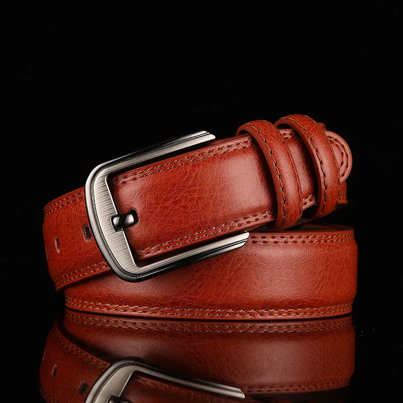 

New Fashion Cow Genuine Leather Men Belt Smooth Buckle High Quality Male Strap for Business Casual Jeans Waistband