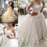 modest country 2022 wedding dresses with detachable train lace long sleeve vintage bridal gowns plus size vestido de novia