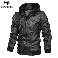 kenntrice new men biker jacket winter loose pu leather hooded outerwear fashion classic retro military jacket male coat