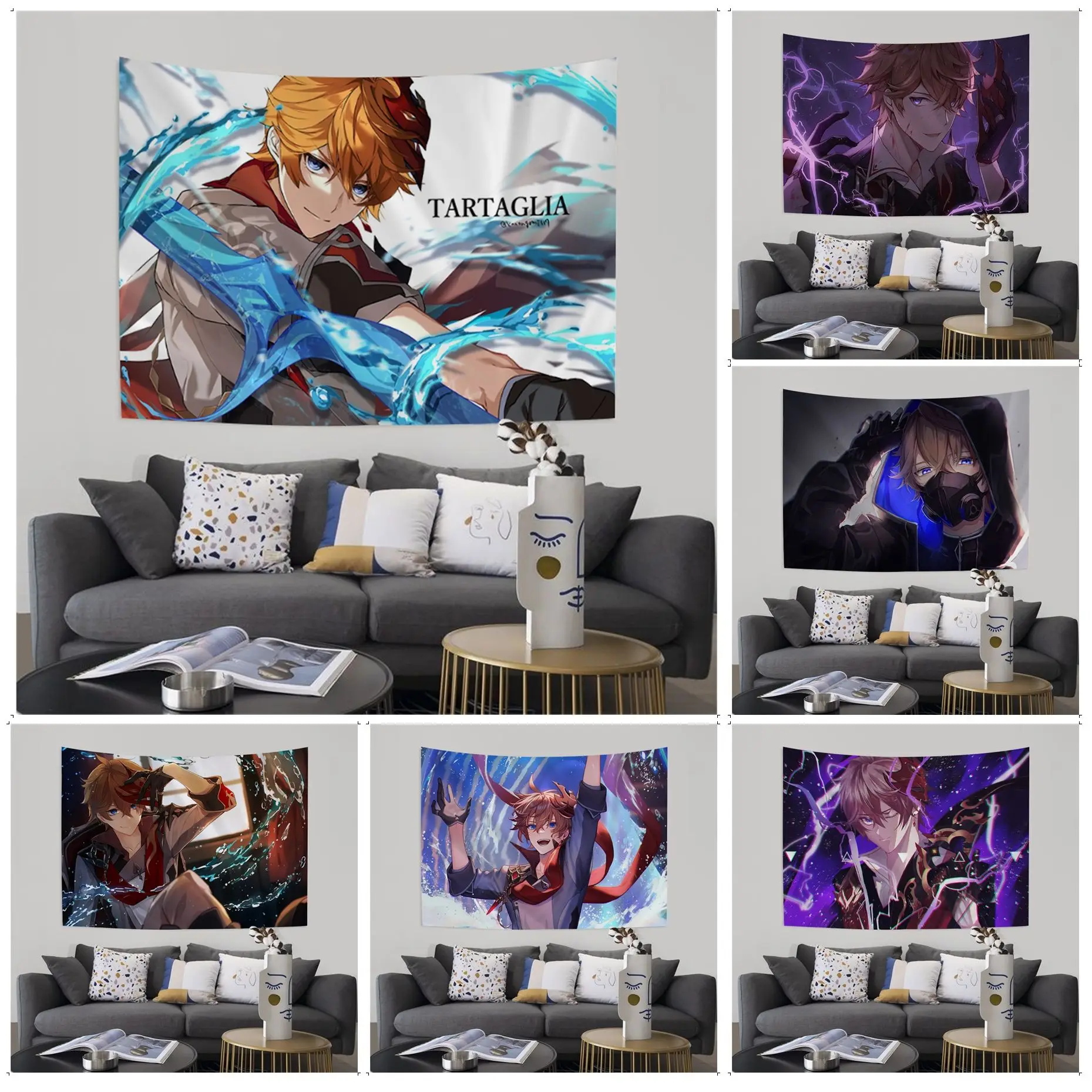 

Genshin Impact Tartaglia Chart Tapestry Art Science Fiction Room Home Decor Cheap Hippie Wall Hanging