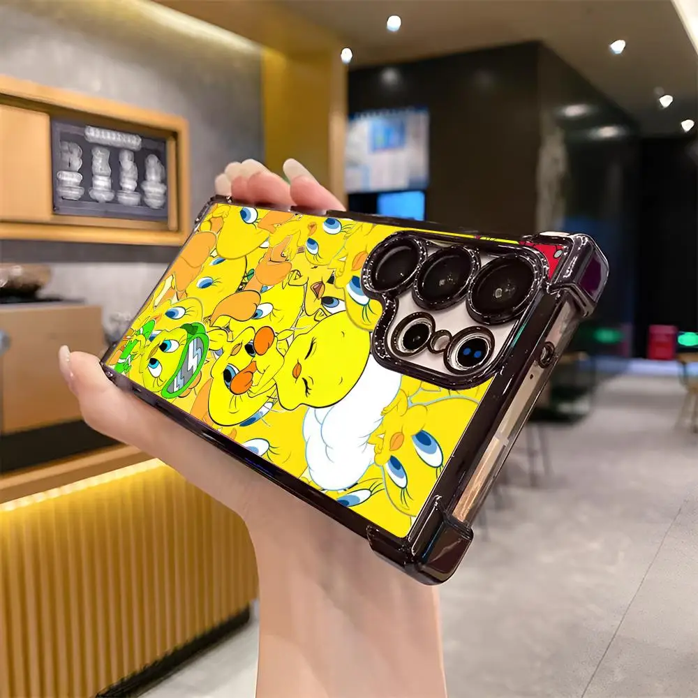 Funny Tweetys Bird Hot Cute Phone Case Cool Electroplated Corner Black For Samsung S23 S24 Ultra S21 FE S22 A55 A54 A15 A16 A14