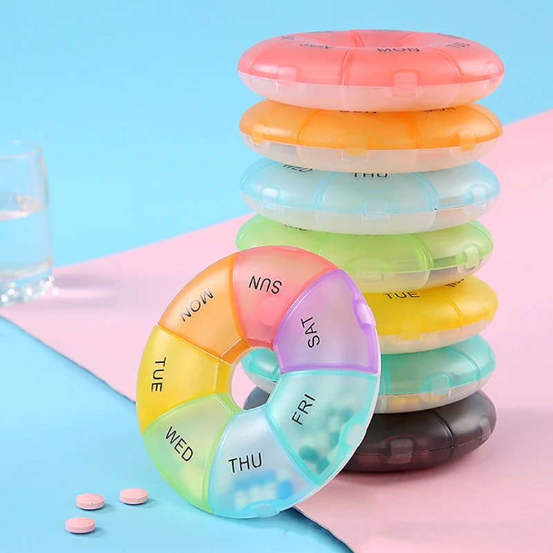 

1Pcs Round Pill Case Plastic 7 Days Weekly Tablet Candy Box Portable Storage Tablet Holder Travel Organizer Pill Container