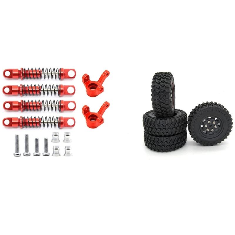 

2 Set RC Car Part: 1 Set Rubber Tires Tyre Wheel & 1 Set Metal Shock Absorber With Steering Cup