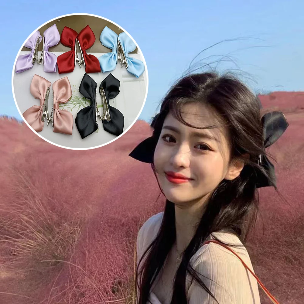 

Women Bowknot Side Hairpin Vintage Black Red Ribbon Hair Clips Cute Girls Barrettes Headdress Hair Accessories 13cm