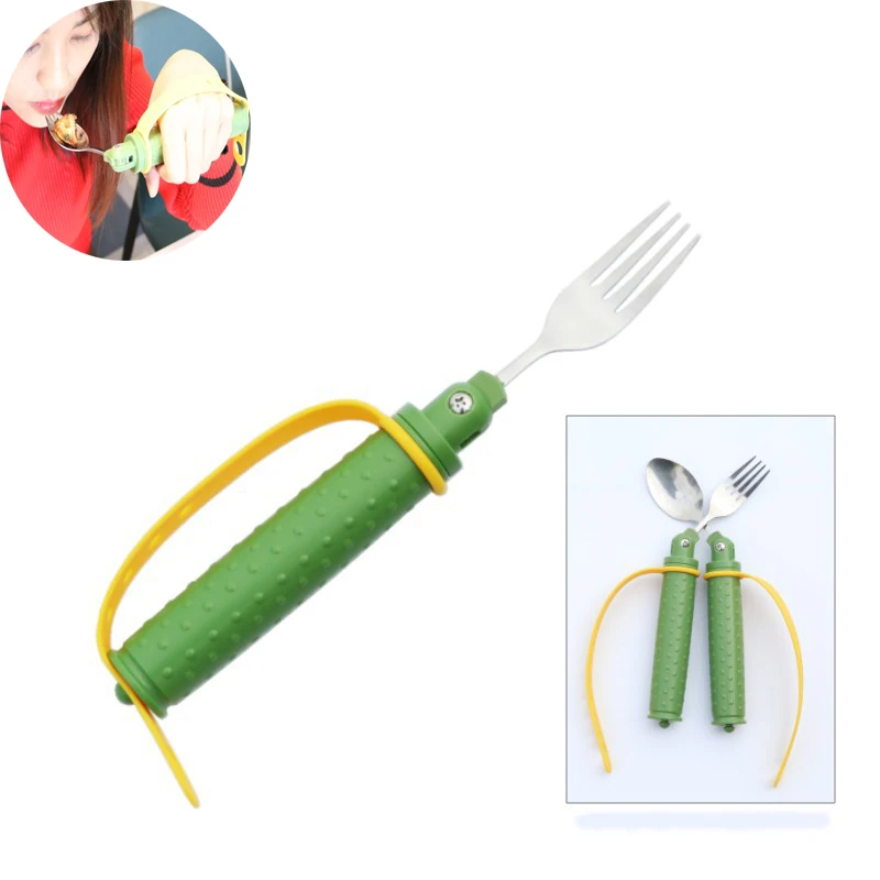 

Stainless Steel Knife Fork And Spoon Anti-drop Straps With Adjustable Angle For The Elderly And Disabled Assistive Cutlery Set