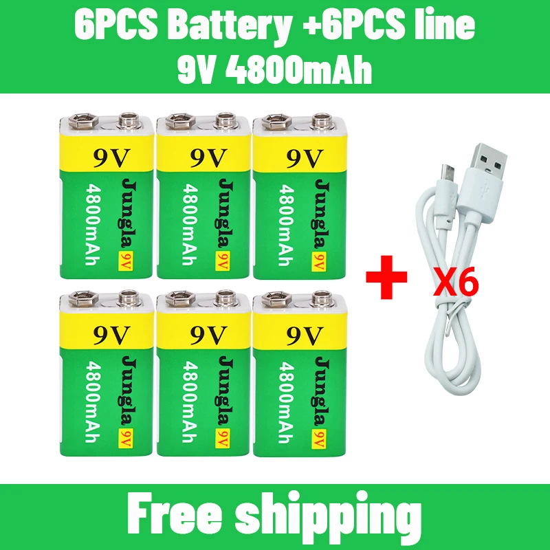 

2023 9V 4800mAh Li-ion Rechargeable Battery Micro USB Batteries 9 V Lithium for Multimeter Microphone Toy Remote Control KTV Use