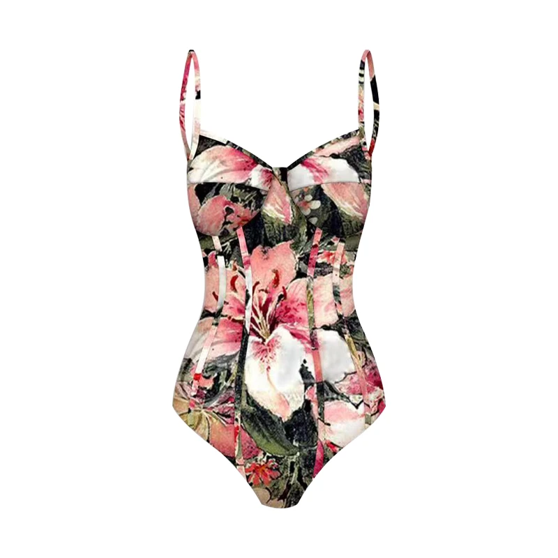 Lanswe2023 New Women Cover Printed Peony Fashion One-Piece Mini Bikini Sexy Swimsuit Boho Printed Spa Resort Brazil Swimwear