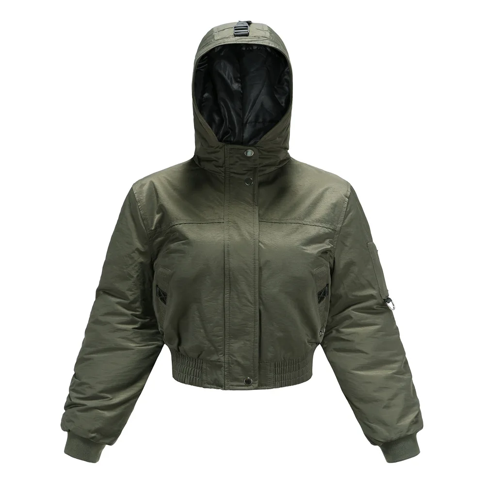 New Quilted Women's Cotton-padded Hooded Overalls Coat Fashion Loose Long-sleeved Short Jacket Casual Cotton Clothing