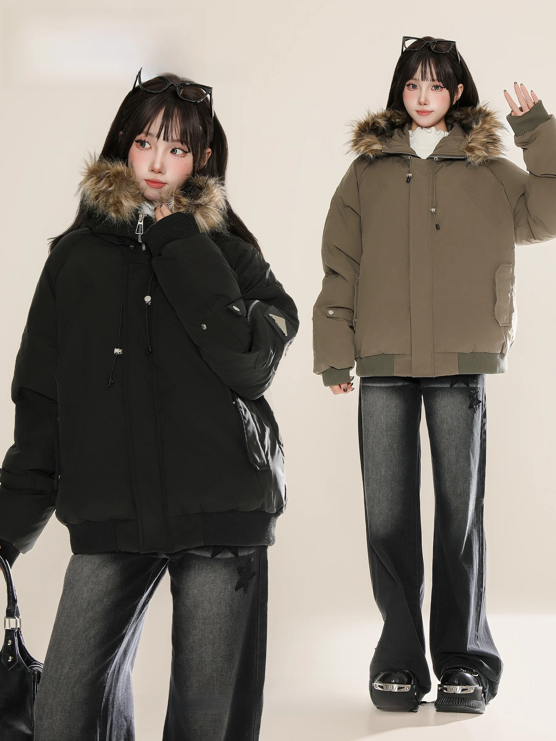 Xunxi утолщенная теплая парка с меховым воротником пальто хлопковой подкладкой