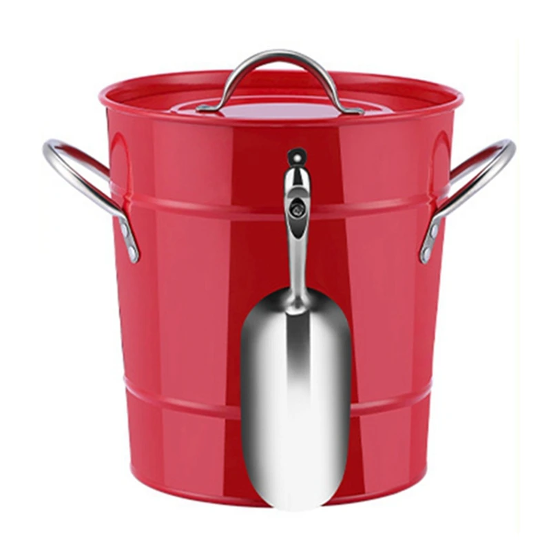 

Home Outdoor Creative Beer Champagne Red Wine Ice Sheet Iron Small Ice Bucket With Cover With Shovel With Handle