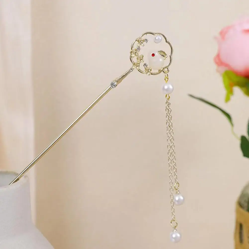 

Beads Tassel Hair Stick Chinese Style Rabbit Decor Hair Stick Retro Classic Lady Back Head Chopstick Hair Accessories with Beads