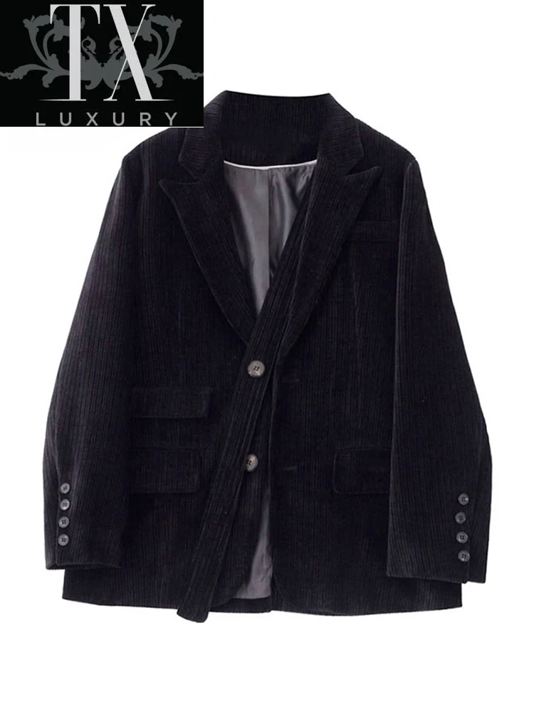 

Vintage Corduroy Single Breasted Oversized Jacket Women Loose Office Lady Suit Blazer Coat Korean Chic Solid Outwear