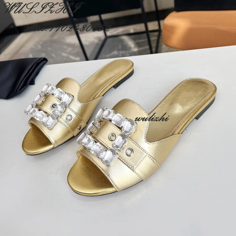 Босоножки женские кожаные с квадратной пряжкой роскошные открытые туфли без