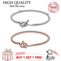authentic s925 sterling silver shiny t button snake bone bracelet suitable for women diy jewelry original charm