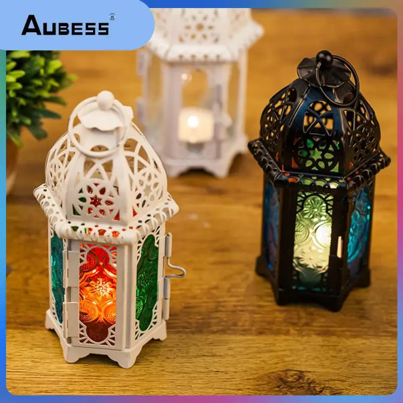 

European Moroccan Wrought Iron Glass Candlestick Wind Lamp Classical Wind Lamp Bar Creative Home Candle Table Lamp