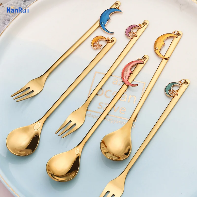 

Creative Star Moon Pendant Spoon Fruit Fork Coffee Spoon Dessert Mixing Spoon Milk Tea Spoon Utensils for Kitchen Gadget Sets