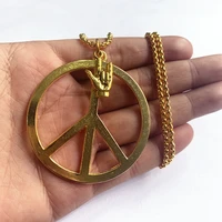 new fashion peace rock hand symbol pendant round chain gold color necklace fashion jewelry for men and women