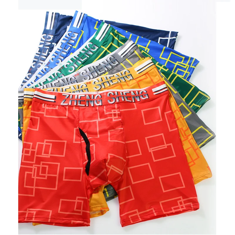 New Noble Fashion Print Ice Slik Quick Dry Men Long Boxer Shorts Breathable Elastic Underwear Mens Long Leg Panties Underpants