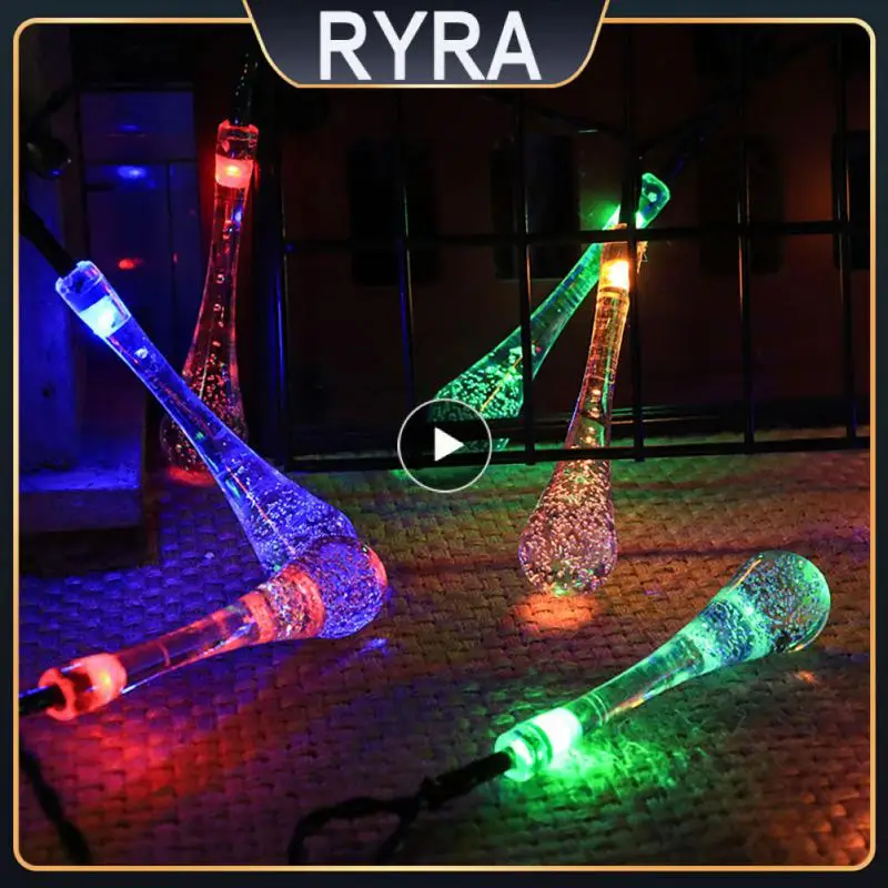 

LED Solar Street Garland String Lights Outdoor Waterproof Fairy Light Multi Color Waterdrop Light Garden Patio Party Decorative