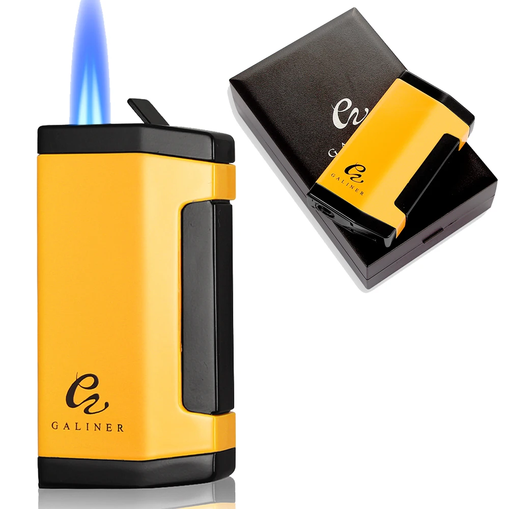 

GALINER Metal Windproof Cigar Lighter Portable 2 Torch Cigarette Lighter With Sharp Cigar Punch Smoking Accessories Gift Box