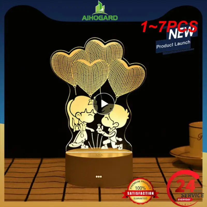 

1~7PCS Romantic 3D Acrylic Led Lamp for Home Children's Night Light Table Lamp Birthday Party Decor Valentine's Bedside