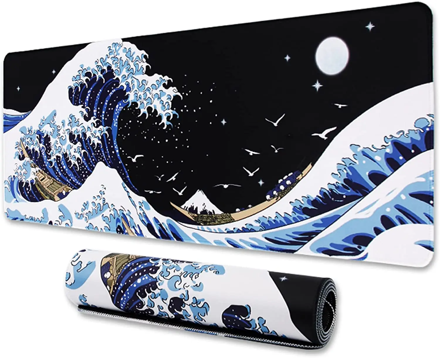 

XXL Large Gaming Laptop Mouse Pad, Sea Wave Big Desk Pads PC Keyboard Waterproof and Non-Slip 31.06 x 11.8inches 3mm Thick Rubbe