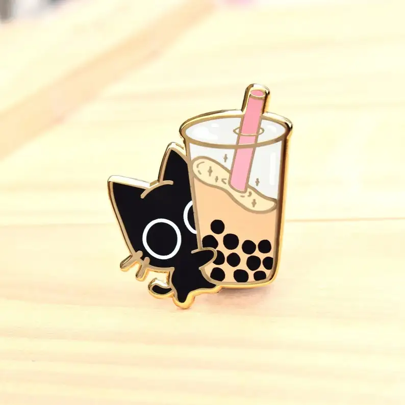 Boba Cat Enamel Pin // Black Cat, Kawaii Pin, Cute Pin, Bubble Tea, Boba Pin, Pins, Sweets