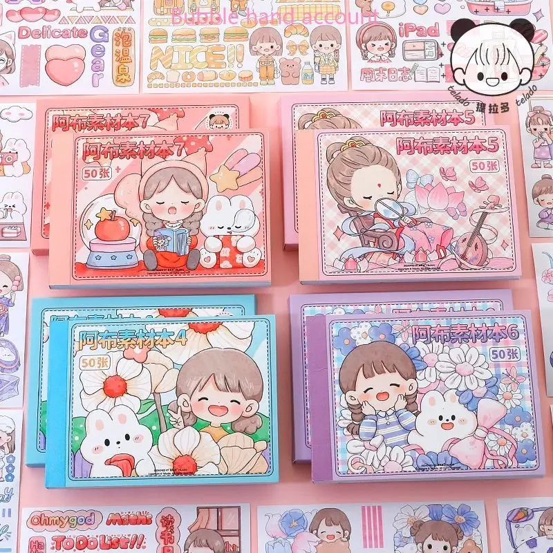 Telado Material Book 50 Sheets of Non Repeat Stickers This Ledger Stickers Cute Characters and Paper Stickers