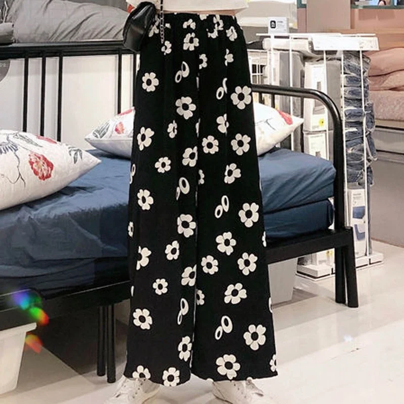

Women High Waist Wide Leg All-match Pants 2021 Floral Print Loose Trousers Fashion Casual Print Loose Lady Long Pant Streetwear