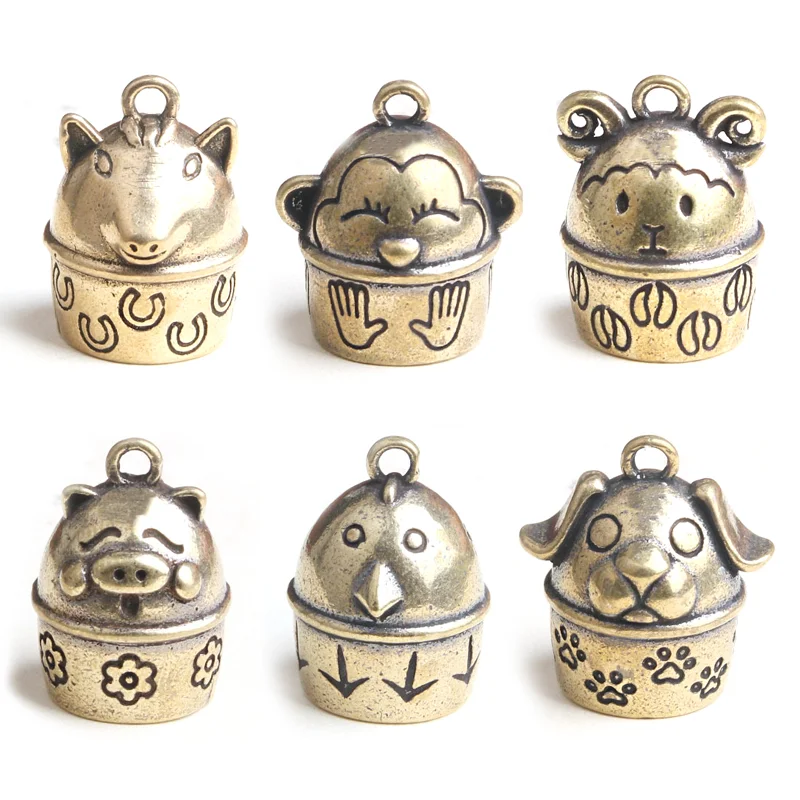 

Zodiac Bell Pendant Brass Chinese Zodiac Animal Head Bell Key Chain Pendant Jewelry Retro Copper Feng Shui Car Key Ring Gift
