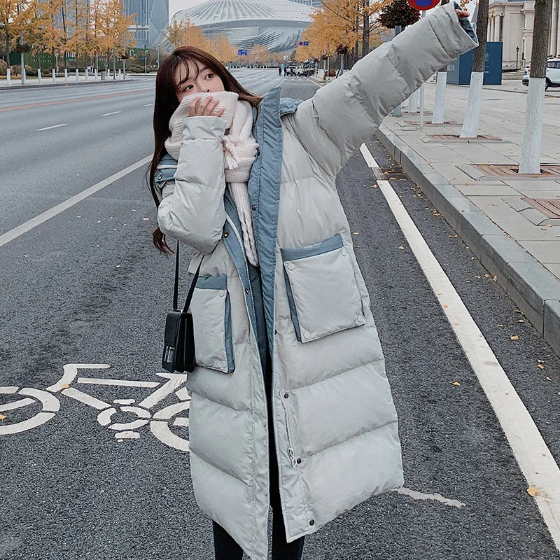 2022 Women Harajuku Loose Mid-length Big Pocket Warm Long Parka Cotton Jacket Long Parka Coat Thichkened Winter Jacket