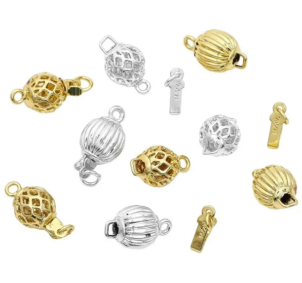 

1set Gold Plated Brass Pearl Clasps Round hollow DIY Nacklace Connectors For Jewelry Making Supplies Wholesale