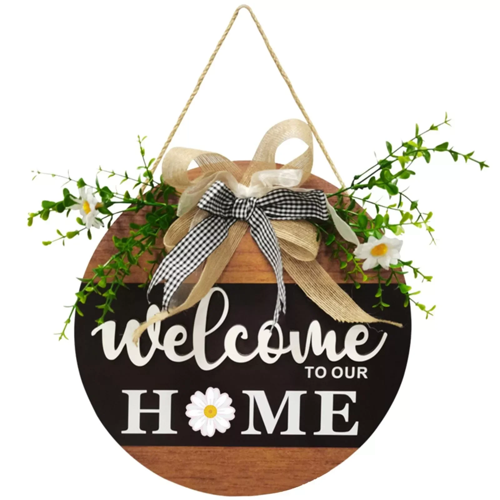 

Rustic Round Wood Porch Wreaths For Outdoor Farmhouse Hanging Sign Welcome Door Decorations Hanging Summer Light Mirror for Room