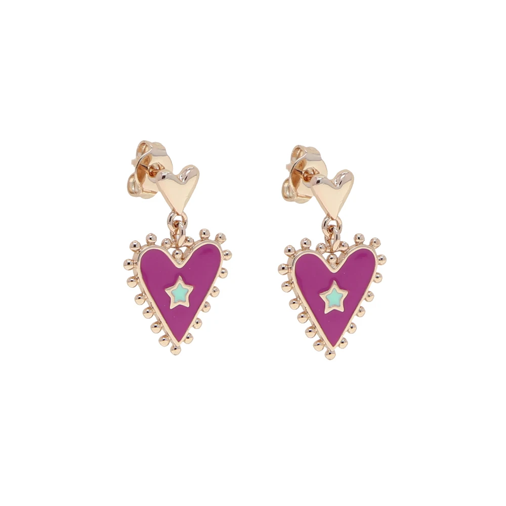 

New Red Enamel Love Heart Earrings Rose Gold Color Elegant Sweet Drop Earrings for Women Girls Party Wedding Jewelry Accessories