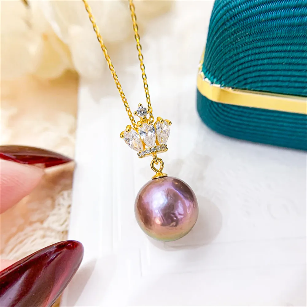

DIY pearl accessories S925 sterling silver pendant with empty crown silver necklace pendant with 9-13mm round variation