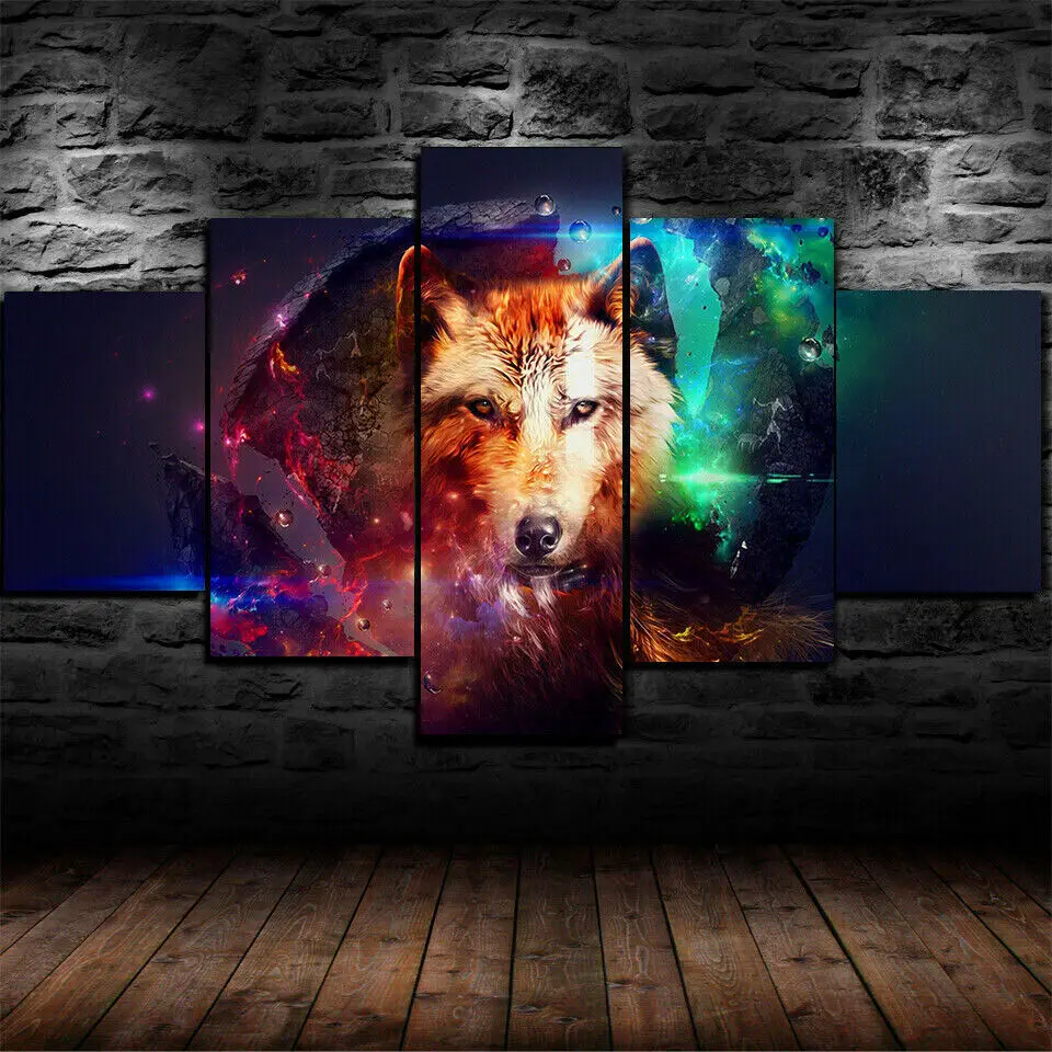 

Абстрактный красочный волк искусство 5 панелей Печать на холсте настенный постер украшение дома печатные изображения HD Домашний Декор без рамки 5 шт.