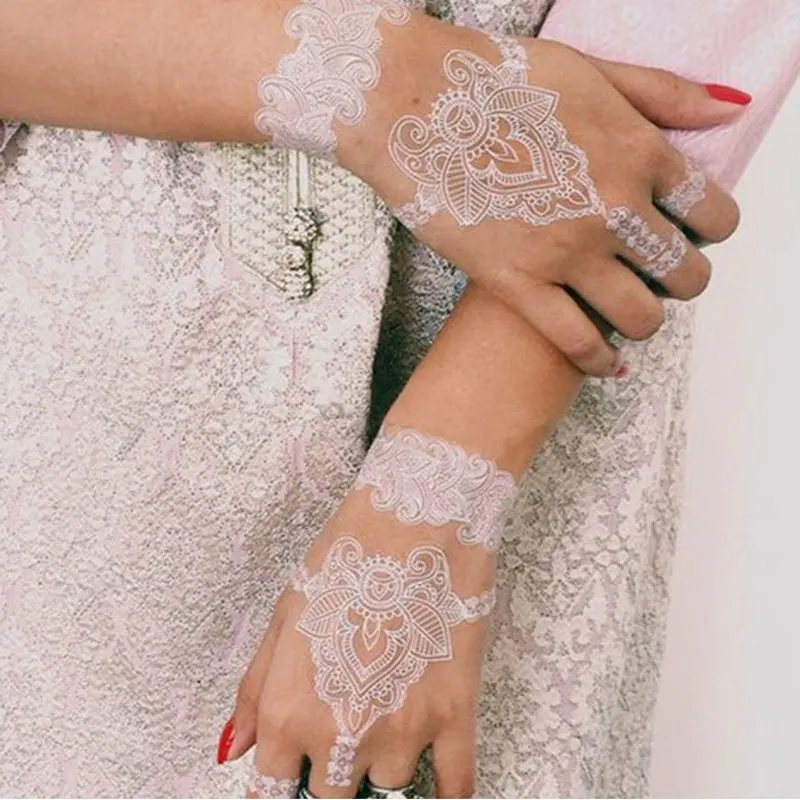 Белые наклейки из хны для женских искусственных татуировок водостойкие