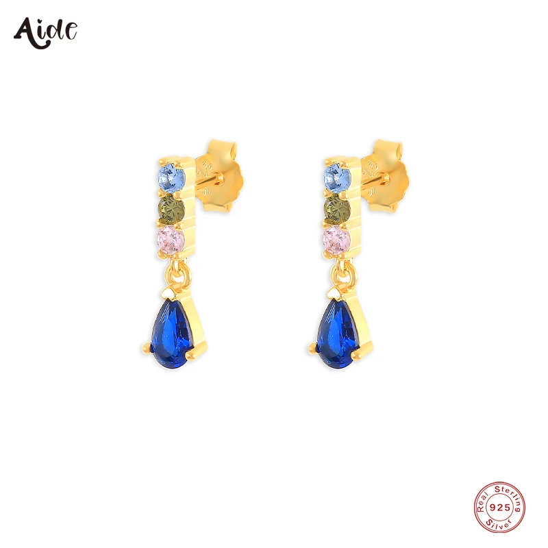 

Aide 925 Sterling Silver Gorgeous Deep Blue Water Drop Zircon Charm Dangle Earrings For Women Pink Olive Green Zirconia Earrings