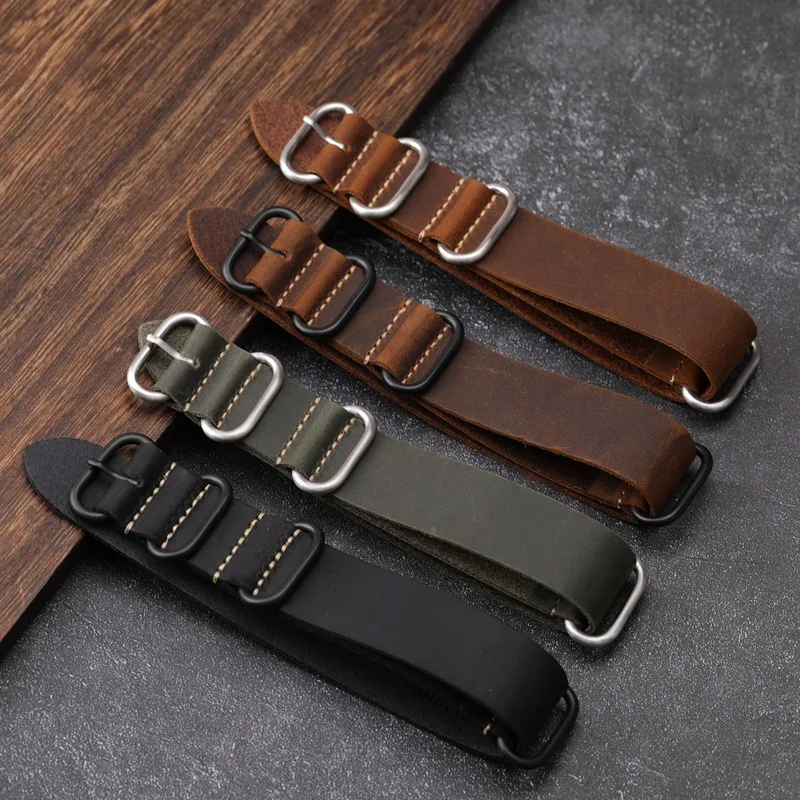 Top Layer Cowhide Retro Handmade Crazy Horse Leather High Quality Watch Band 18mm 20mm 22mm 24mm 26mm Black Brown Green Strap