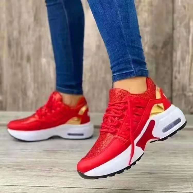 

2023 New Wedge Sneakers Women Lace-Up Height Increasing Sports Shoes Ladies Casual Platform Air Cushion Comfy Vulcanized Shoes